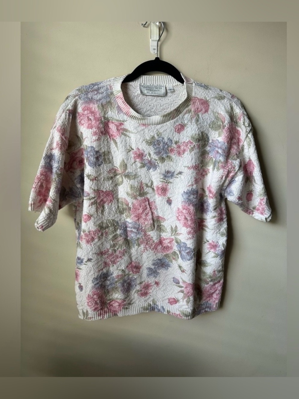Vintage United States Sweater Floral Knit Top Pastel Cottagecore 90s crewneck L